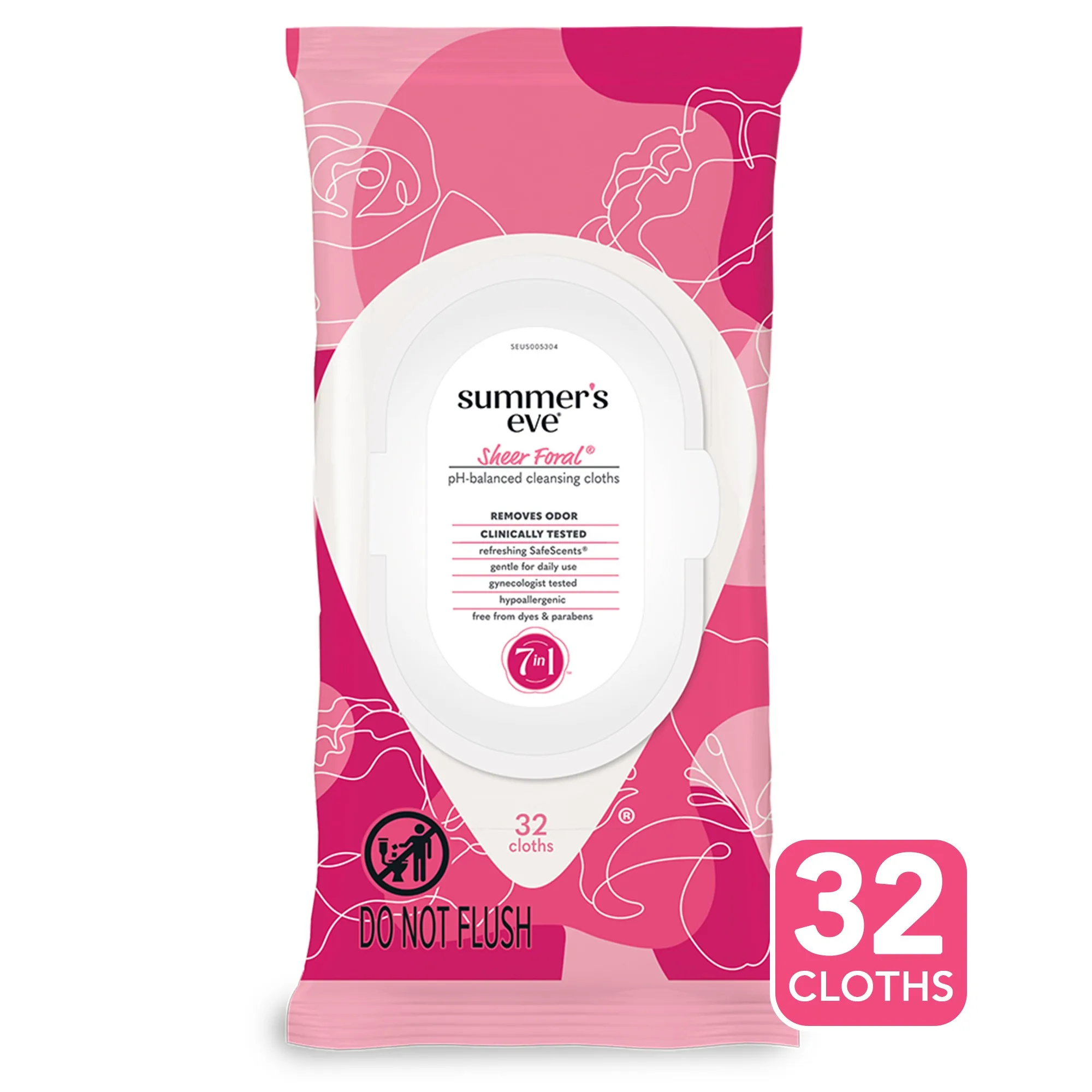 32ct Sensitive Skin Feminine Cleansing Wipes, Sheer Floral Scent, Gentle Refresh Care For Travel And Daily Use