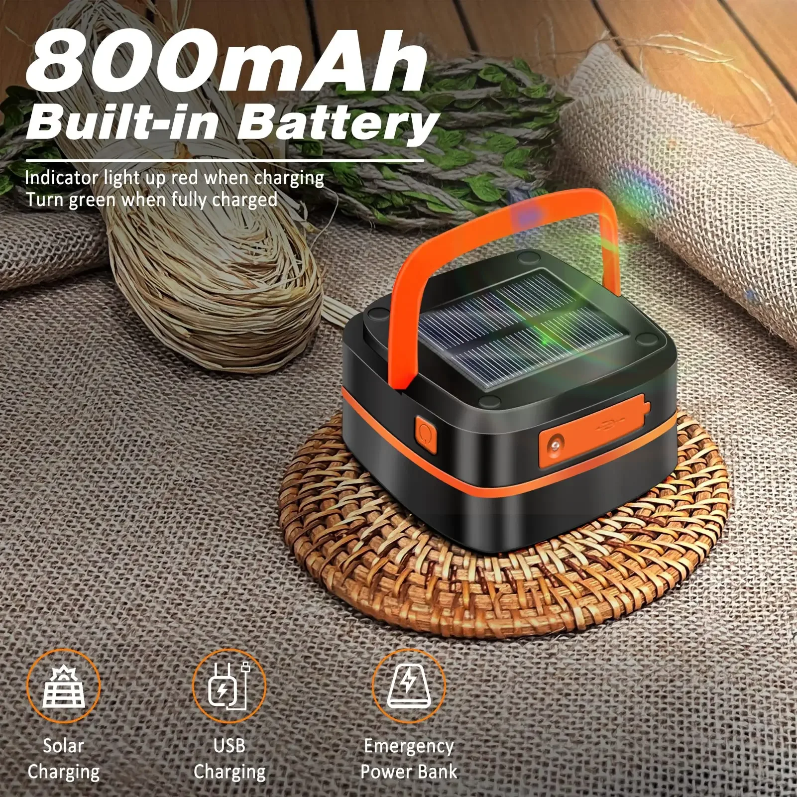 Portable Solar-Powered Camping Lantern,Multi- Lighting Modes,Power Bank,Hook,Outdoor,Camping,Fishing,BBQ,Reading,Emergency Light