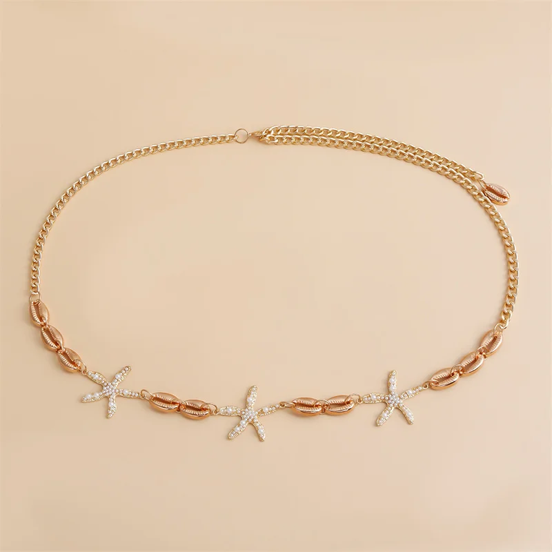 Fashion Shell Starfish Metal Belts Women Vintage Waist Chain Pendant Waist Belts Dress Jeans Belts 1 Pc