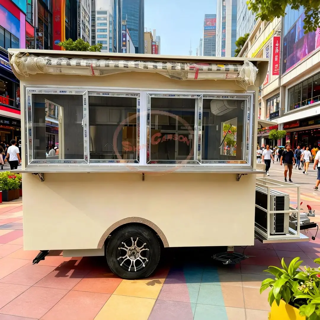 

Mobile Food Truck Trailer with Foldable Counter AC Unit Food Vending Cart Commercial Kitchen Equipment for Fast Food Selling