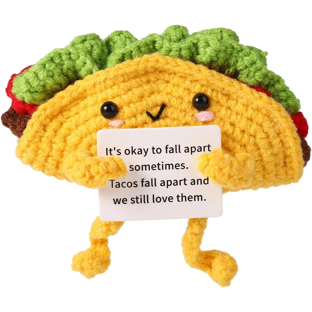 New Crochet Positive Inspirational Support Taco Doll With Card Handmade Wool Knitted Taco Home Desktop Decor Christmas Gifts