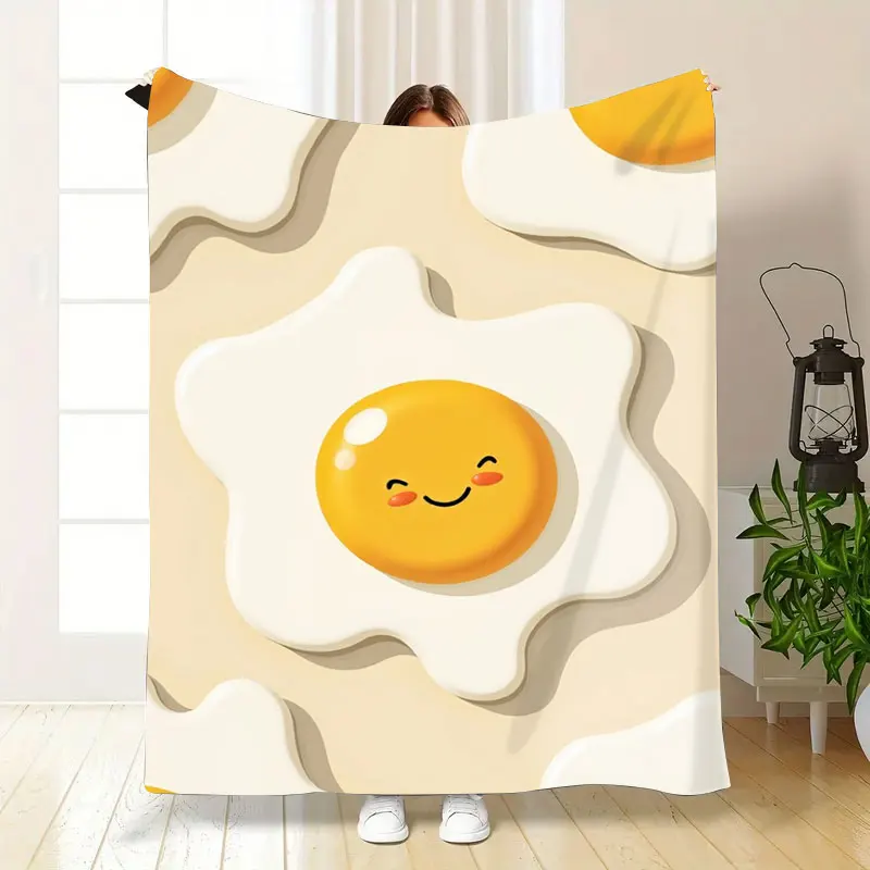 1 قطعة بطانية الفانيلا لطيف البيض المقلي طباعة رمي بطانية لديكور المنزل مريح