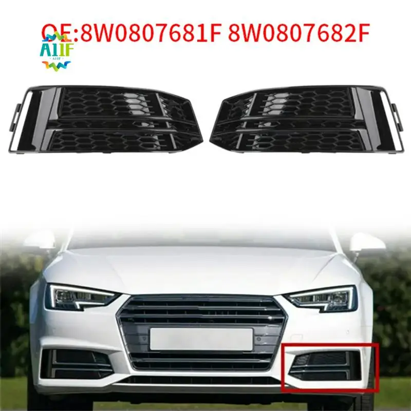 

A11F-1 Pair Front Fog Light Cover Bumper Grille For A4 B9 S-LINE 16-18 Car Grill 8W0807681F 8W0807682F