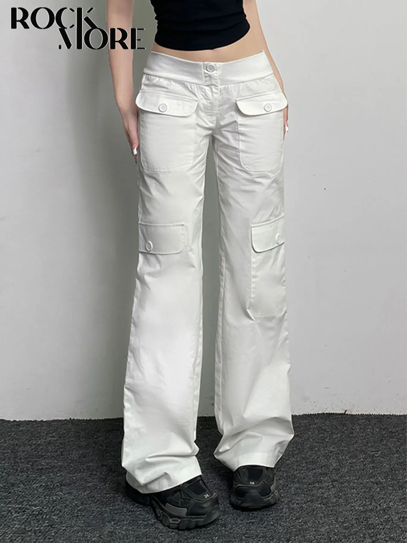 

Rockmore White Pants Women Low Waist Casual Straight Full Length Loose Trouser Female Clothing Y2k Streetwear All-match Harajuku