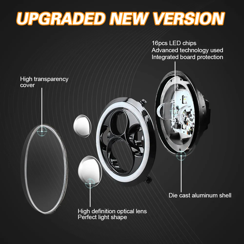 7 Inch Moto Car Led H4 Round Headlight With Amber Turn Signal Auto Motorcycle Led For Jeep Wrangler Jk TJ Headlamps