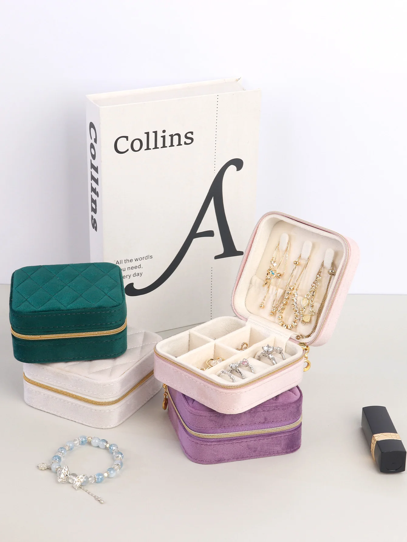 المعين المخملية صندوق مجوهرات النساء السفر المحمولة أقراط حلقة قلادة تخزين عرض مجوهرات المنظم صندوق Joyero #2