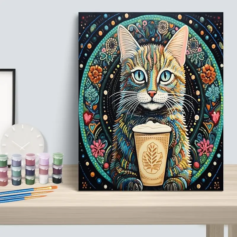 CHENISTORY Coloring By Number Cat Kits For Adults Painting By Number Animal DIY Frame Modern Drawing On Canvas HandPainted Art