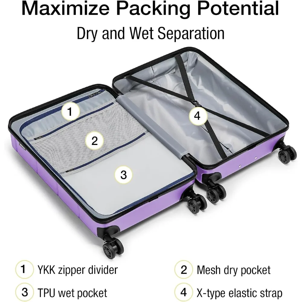 Expandable Hardshell Carry-On Luggage 22x14x9 TSA Lock Airline Approved with Wheels, Compact Travel Suitcase