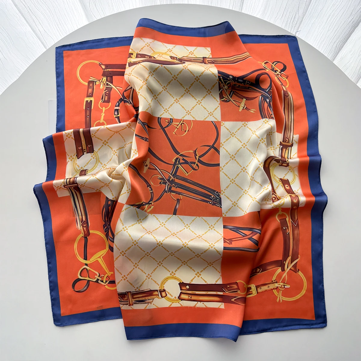 Sommer-Schal für Damen, Imitation-Satin, quadratisch, luxuriöser Druck, Haarband, Foulard, Bandana, Dekoration, Halstuch, Stirnband – Detail 6