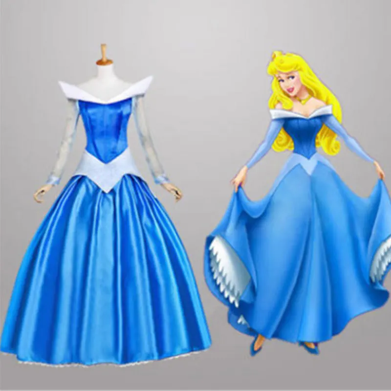 فستان أزرق جميل للنوم للبالغين من الهالوين فستان الأميرة أورورا الوردي زي فستان المسرح S- 2XL قبول الطلب المخصص