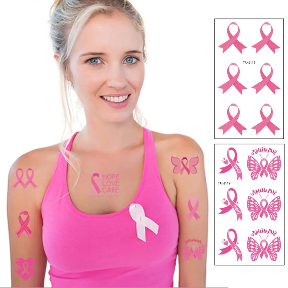 Pink Ribbon Tattoo Stickers DIY Tattoo Stickers Women Breast Cancer Awareness Temporary Body Art Tattoos Waterproof Tattoos