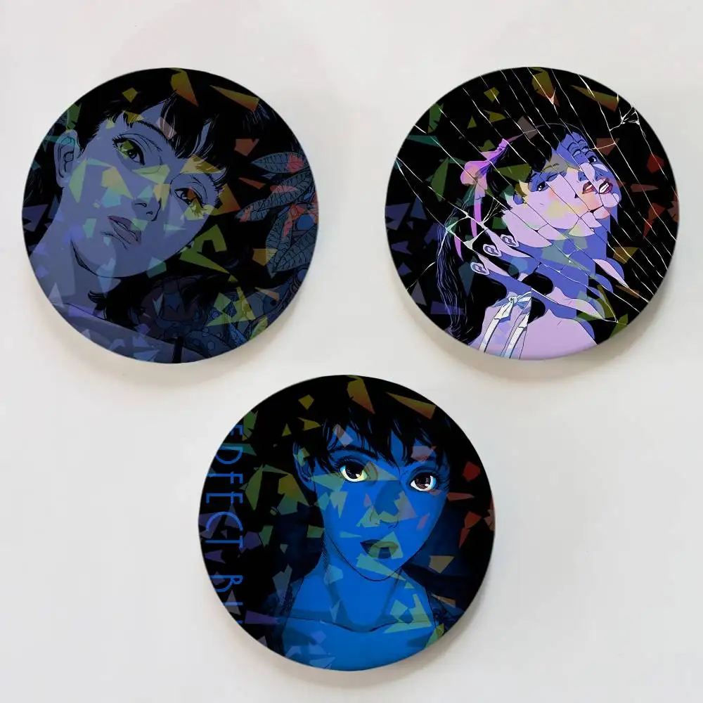 Horror Fashion Anime Girl Perfect Blue Round Badge Lapel Pins for Backpacks Briefcase Laser Brooch Clothes Gifts