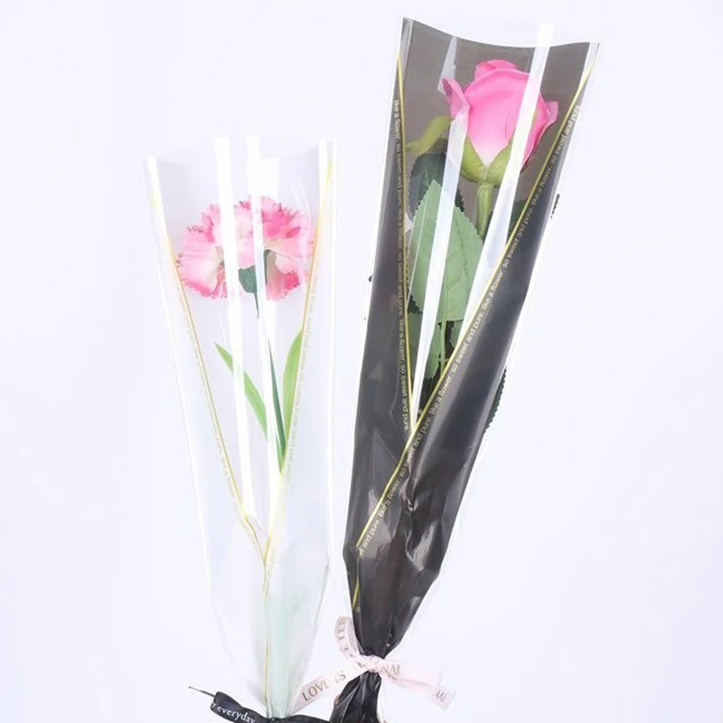 50pcs Single Rose Sleeves Flower Wrapping Bag Bouquet Packaging Bags Clear Cellophane Floral Wrappers For Valentine\'s Day