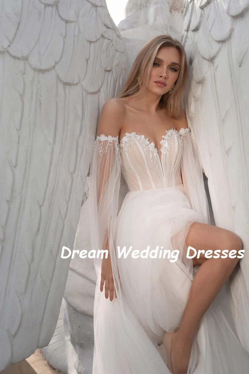 Dream personalizado rendas vestidos de casamento destacável mangas compridas boné vestido de noiva sem costas appliqued praia boho vestidos de noiva 2025