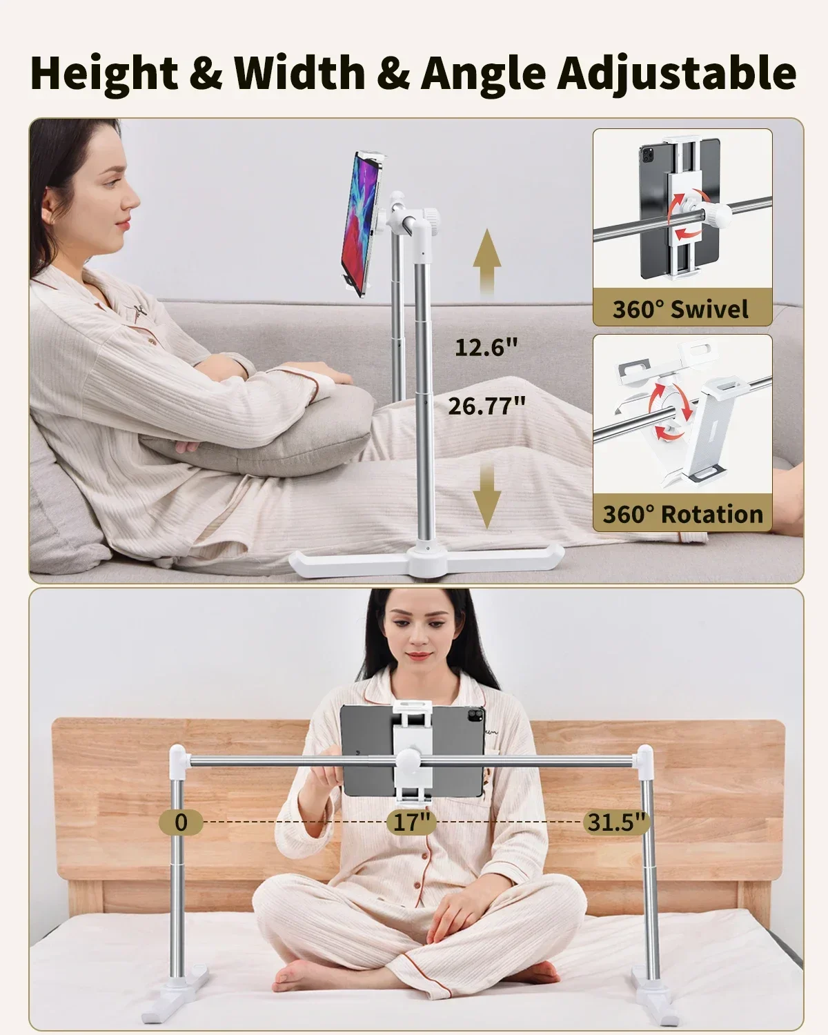 Eary Tablet Stand For Bed Sofa Laying Down Phone Holder With 360 Rotation Height Width Adjustable Multi-Functional Clamp Bracket - Image 2