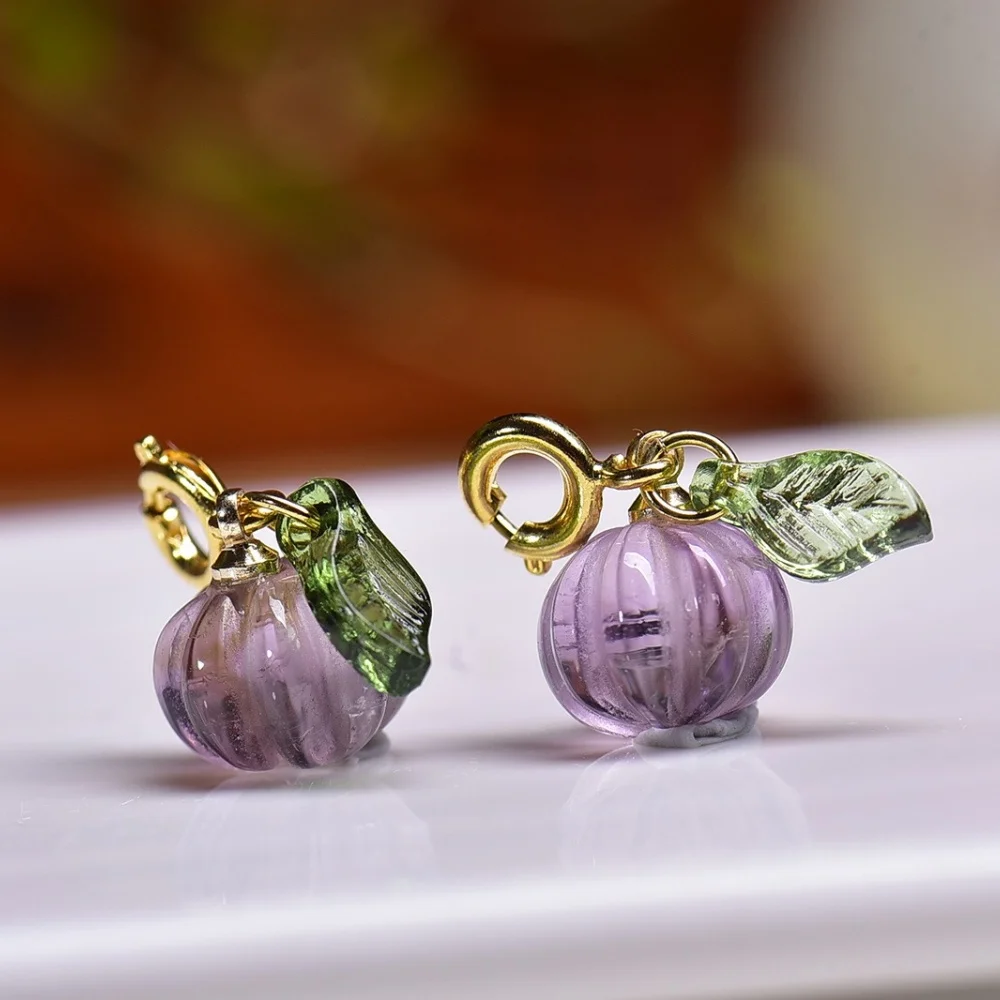 6PCS Natural Amethyst Pumpkin Pendant Crystal Carving Children Cute Jewelry Healing Holiday Gift 10MM