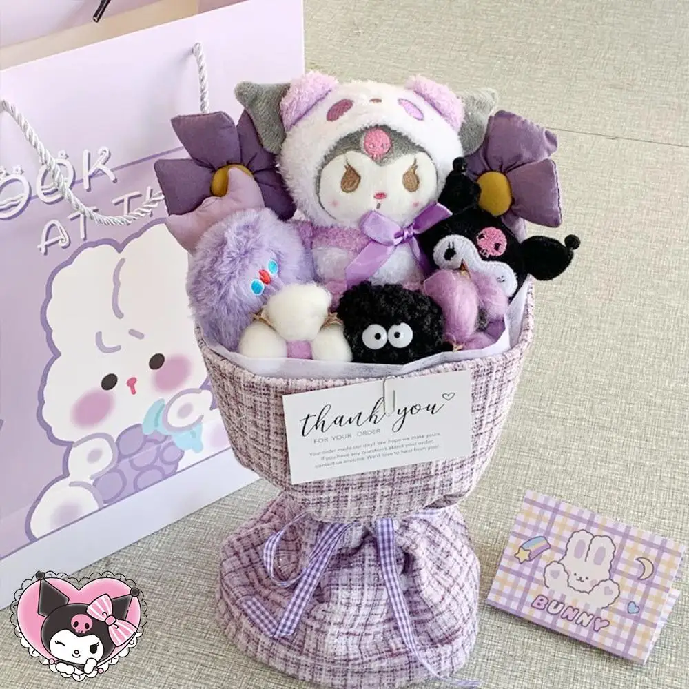 Sanrio Kawaii Kuromi Doll Bouquet Hello Kitty Cinnamoroll My Melody Anime Plush Decorate Girl Birthday Girlfriend Festival Gift