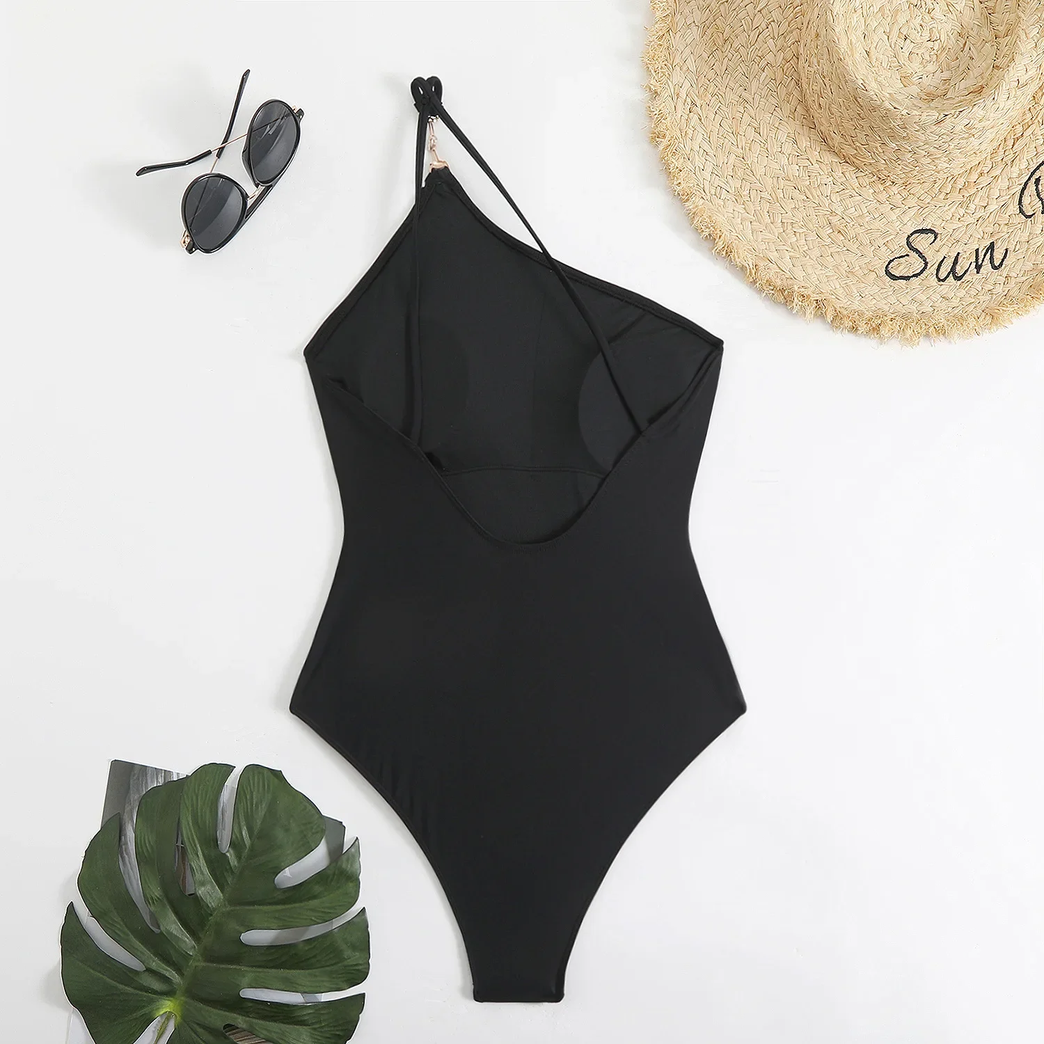 Traje de baño negro de una pieza, novedad del 2025, traje de baño de un hombro con espalda baja, traje de baño para mujer, Monokini de Surf, traje de baño acolchado, trajes de baño