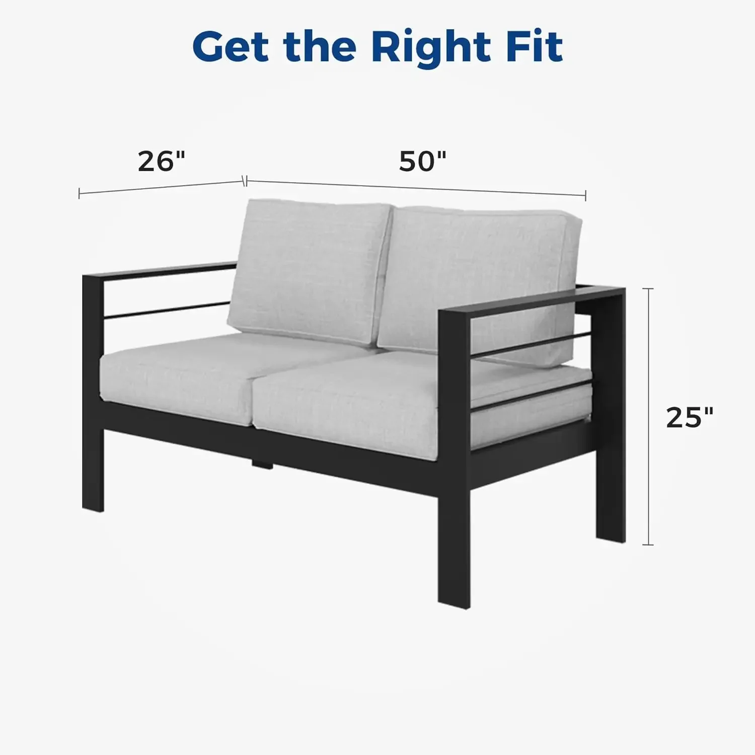 Loveseat-muebles de aluminio para exteriores, sofá de Metal para todo tipo de clima con cojín suave, asientos profundos para balcón, porche, Patio trasero