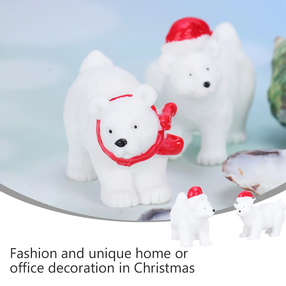 9 Pcs Desk Figurines Christmas Polar Bear Ornaments Decorations Toy Resin Crafts White Desktop