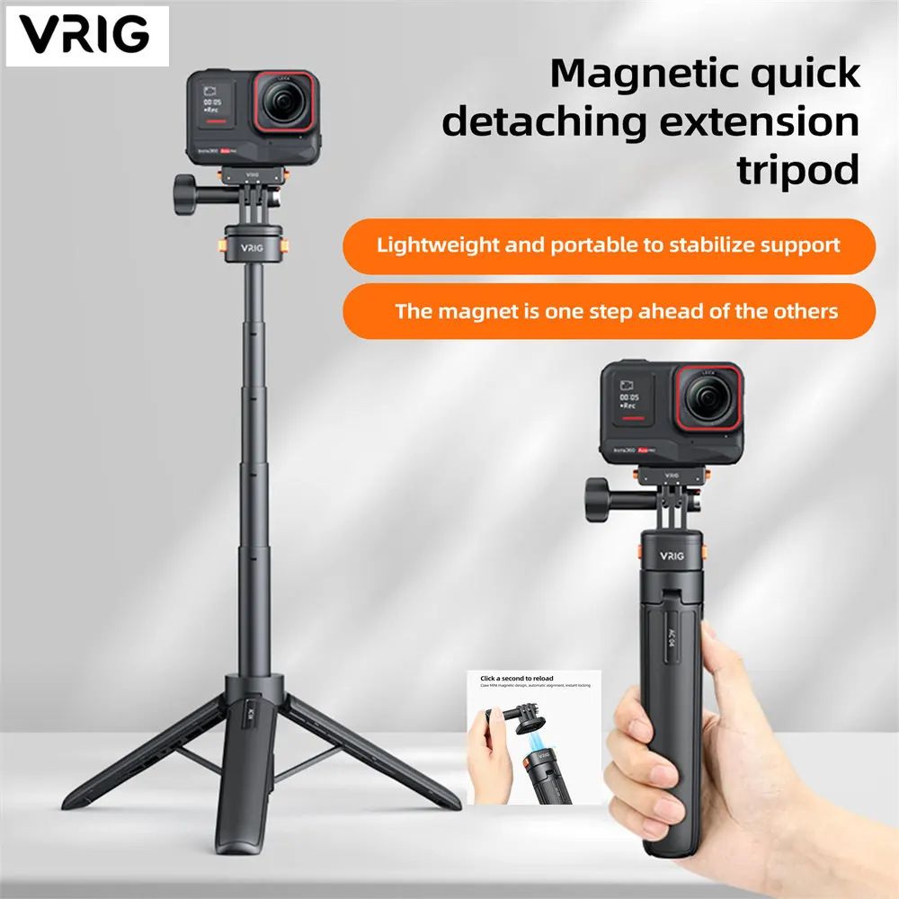 

VRIG 52.8cm Claw Mini Quick Release Magnetic Tripod Monopod for GoPro 12/11/10/9/8/7/6 OSMO Action Insta360 Action Camera Mount