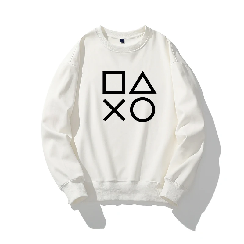 PS4 game button Men's Fleece Crewneck Sweatshirt Warm Solid Color Thicken Underwear Winter Pullover Tops Shirts No Hood Hoodie