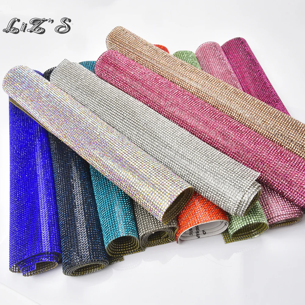 Colorful 24*40cm Crystal Rhinestone Diamond Mesh Hot Fix Self Adhesive Sticker Sheet DIY Bags Shoes Trim Clothing Decorations