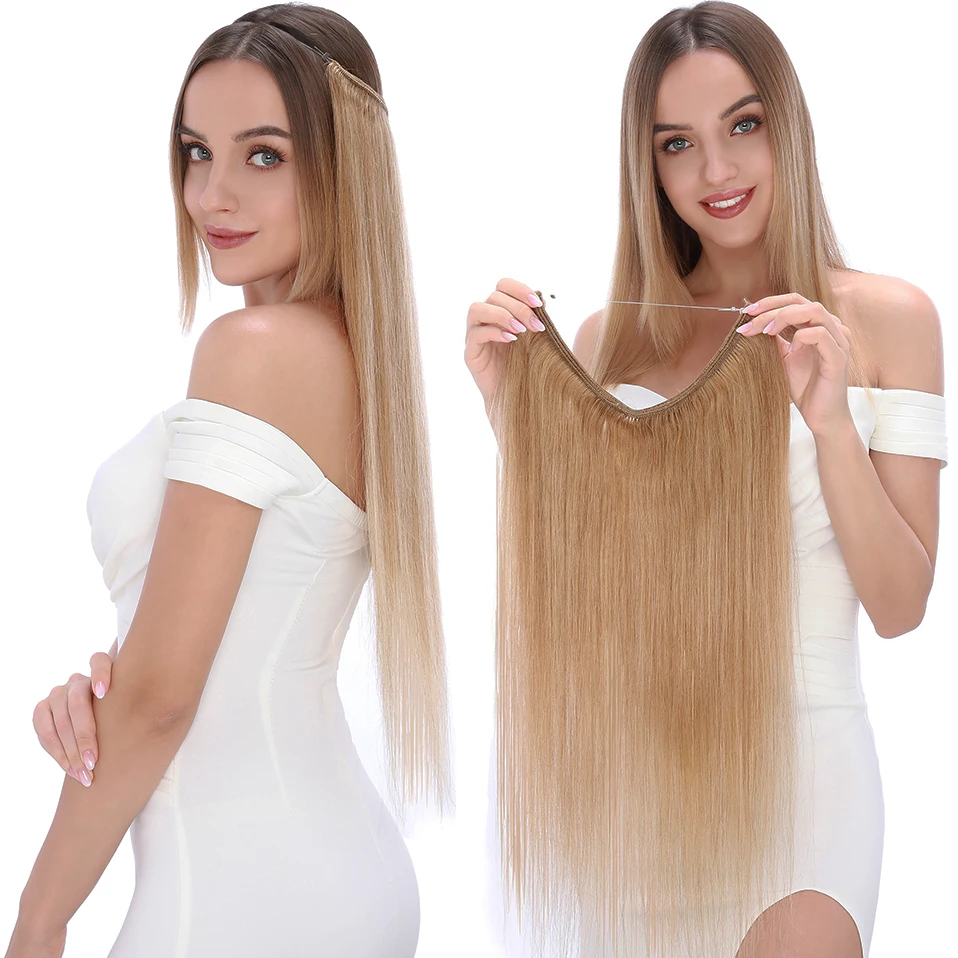 S-noilite-extensiones de cabello sintético para mujer, sin Clips, línea de pescado, 20 pulgadas