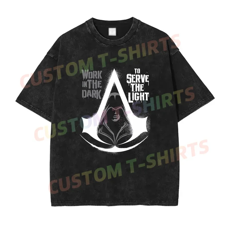 

2024 Summer Vintage Cotton Washed Logo - Glow in The Dark T-Shirt Black By Assassin's Creed Loose T Shirts Men Hip Hop Top Tee