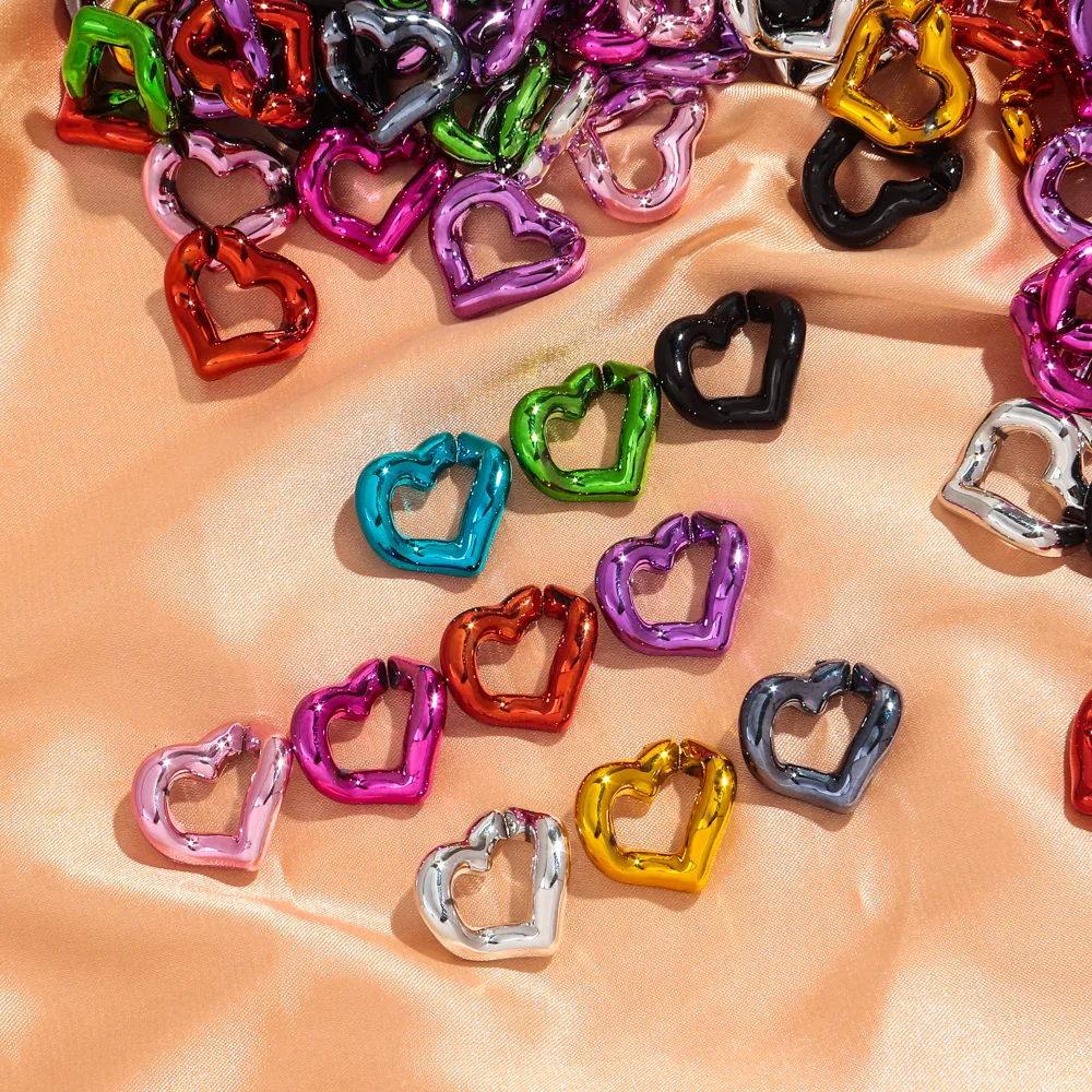 30pcs Metallic Color Acrylic 21x19MM Love Heart Link Chain Beads for Bracelet Necklace Earrings Making DIY Jewelry Accessories