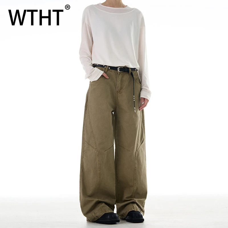 

WTHT Vintage Men's Patchwor Pleated Design Solid Color Pants Fashion 2025 Summer High-waisted Straight Trousers Male 2A1233