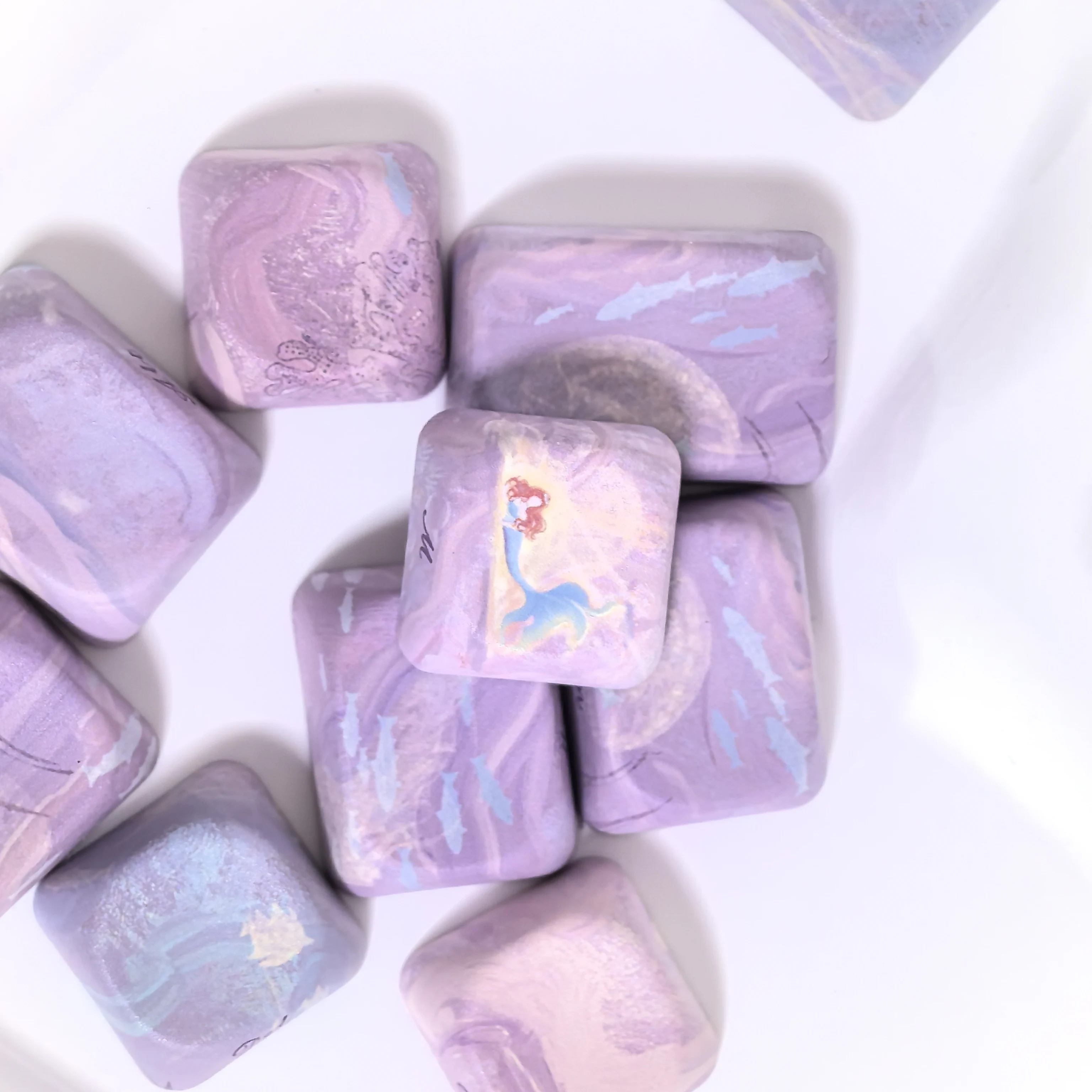 The Falling Mermaid Purple Keycaps Dreamy Side-engraved MOA&Cherry Profile PBT Dye-Sub Mechanical Keyboard Keycap Girls Keycap