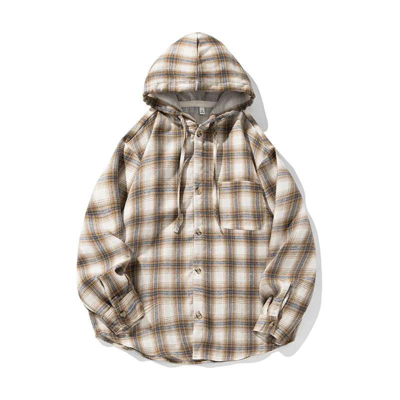 Retro Patterned Hooded Long-Sleeved Shirt for Men Spring/Autumn New Style American Casual Loose-Fit Couple's Shirt Jacket