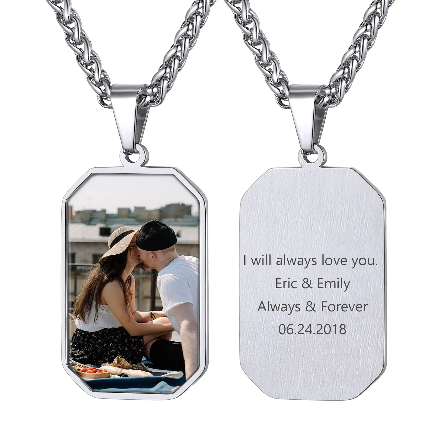 

Custom Photo Necklace Men's Military Tag Necklace Personalized Acrylic Photo Pendant Stainless steel Waterproof Gift for Men