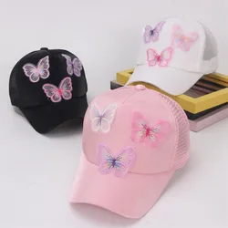 Gorra de béisbol con estampado de mariposa para niños, gorro de Hip Hop, transpirable, para el sol, Verano