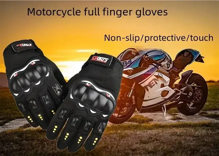 Men Touch Screen Full Finger Motorcycle Gloves Outdoor Sports Off-Road Motorbike Bicycle Cycling Riding Protective Gloves