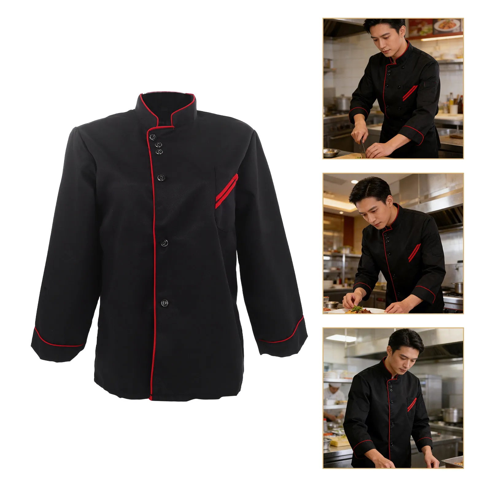 jaleco-de-chef-de-manga-longa-preto-tamanho-m-confortavel-e-resistente-com-gola-alta-para-catering-em-hotel-restaurante-e-padaria
