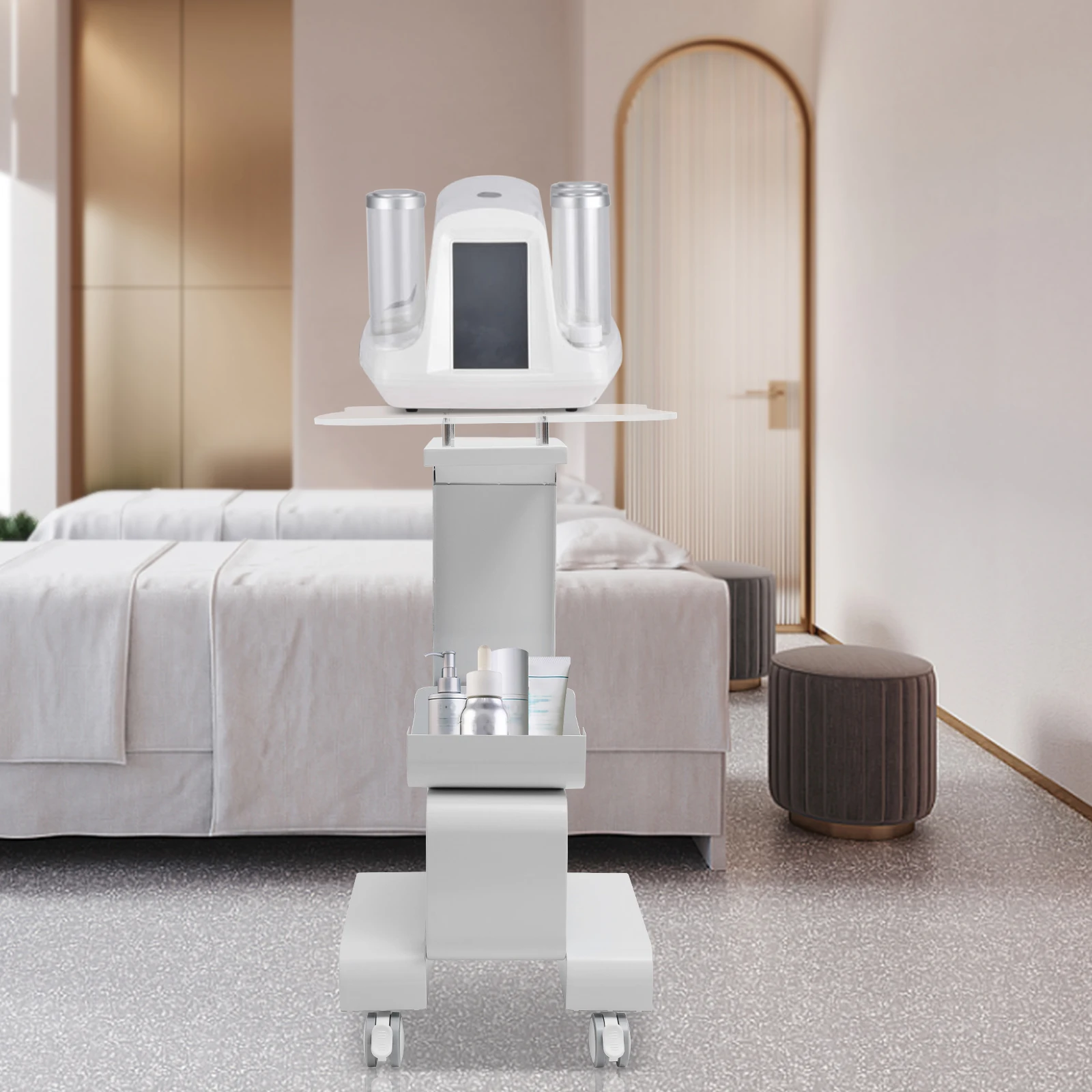 Kosmetikwagen Arbeitswagen Salon Desktop Beauty Wheelcart Ausrüstung mit Glasscheibe