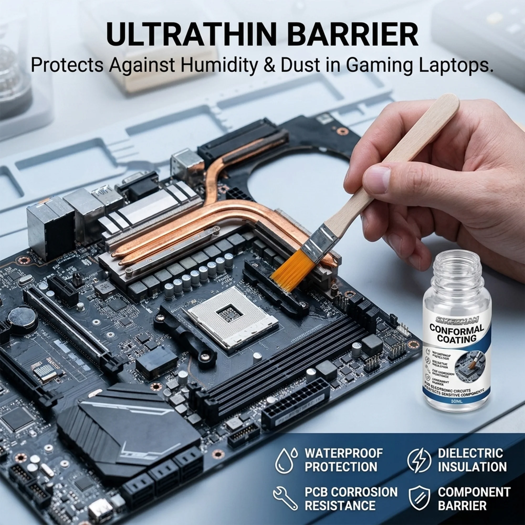 Conformal Coating Waterproof Insulation Liquid with Brush for PCB Motherboard Gaming Laptop Electronics Repair Maintenance 60ml