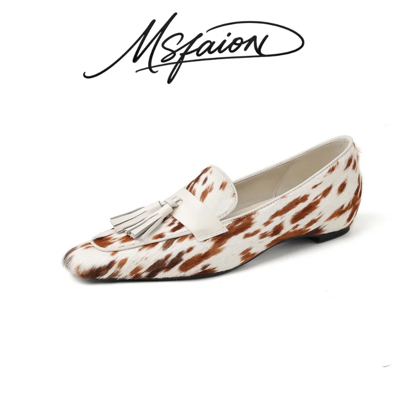 

Women's Leopard Print Tassel Loafers Shoes 2026 Spring New Genuine Horsehair Slip-On Flats Comfort Soft Shallow Shoes