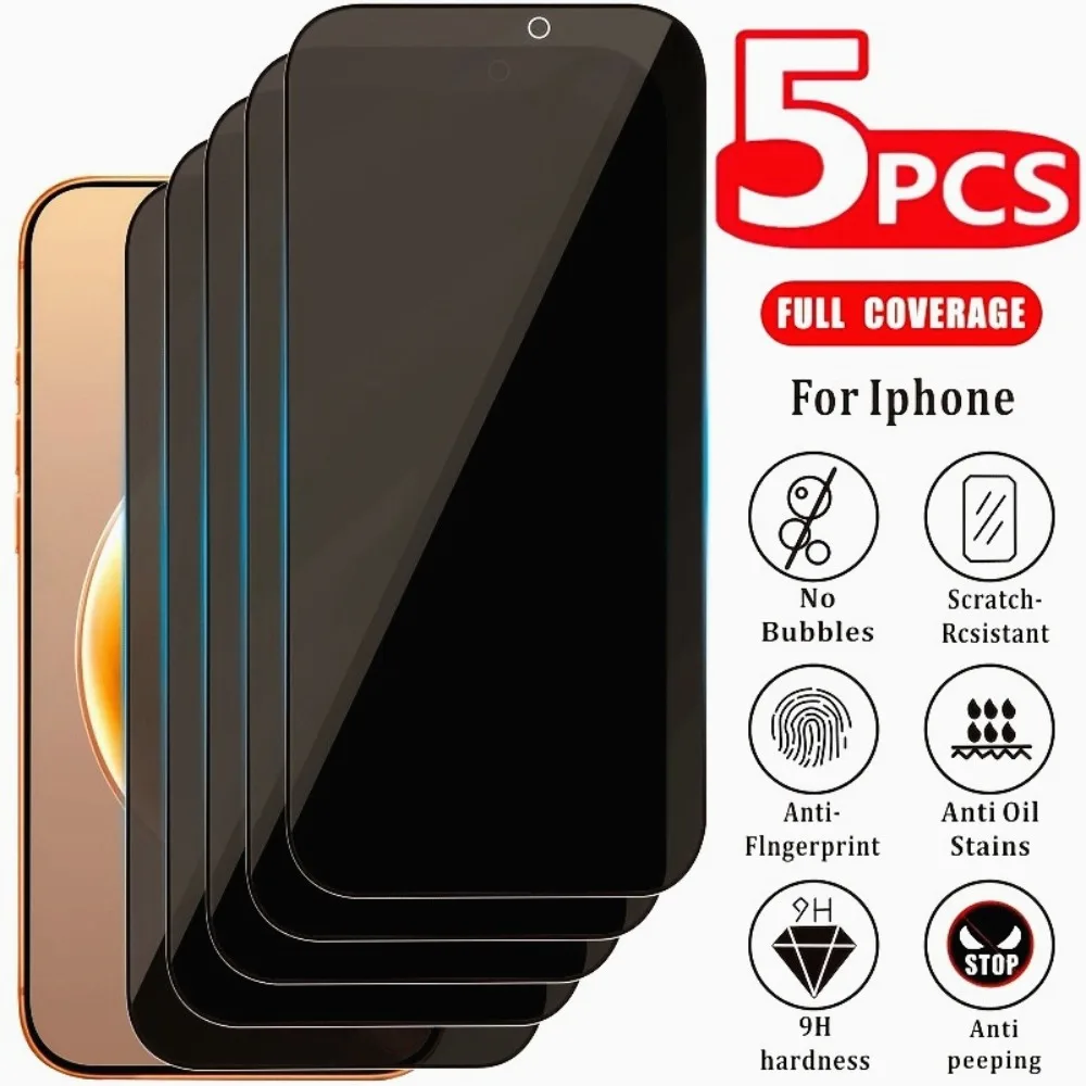 

5 шт., антишпионская защитная пленка для экрана для iPhone 17 16 15 14 Pro Max Air 15 16 Plus 13 12 11 Pro XR XS Max, твердость 9H, закаленное стекло