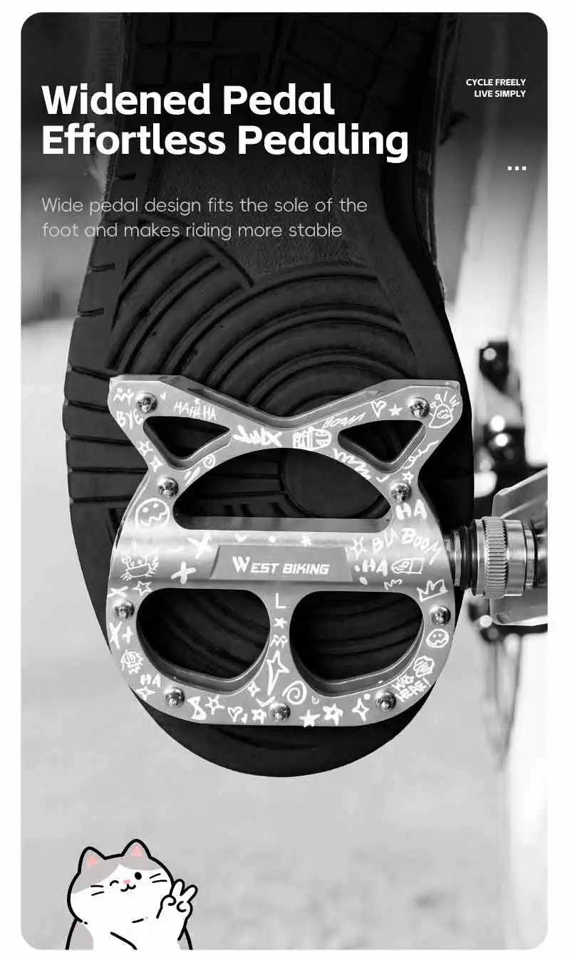 WEST BIKING Schnellspannpedale für Falträder, Katzenform, Aluminiumlegierung, rutschfeste Pedale, Fahrradzubehör für Frauen und Mädchen – Detail 14