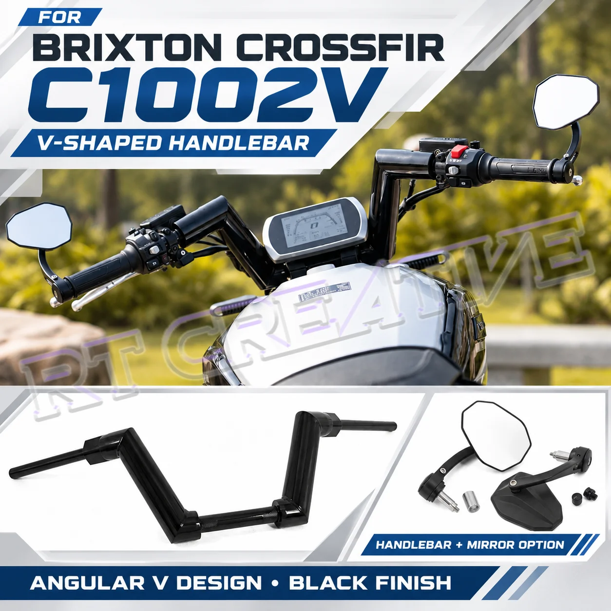 Thick-tubed V-style handlebars for Brixton Crossfire C1002V C 1002V models