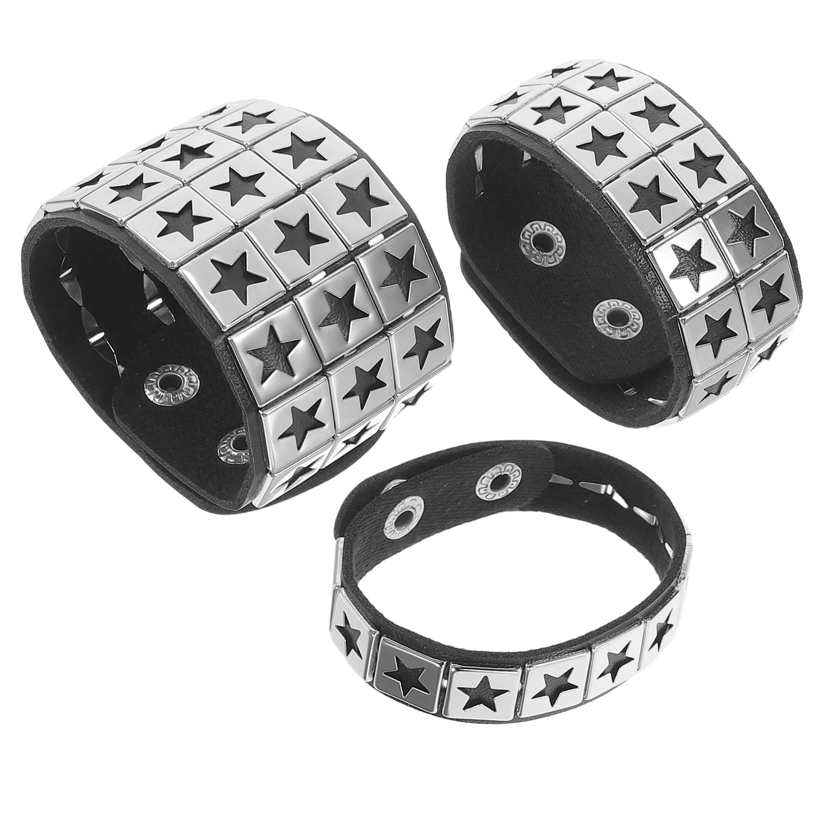 

3pcs Punk Star Studded Bracelet For Men Women Pu Wristband Adjustable Snap Closure Unique Rivets Fashion Accessories Nightclub