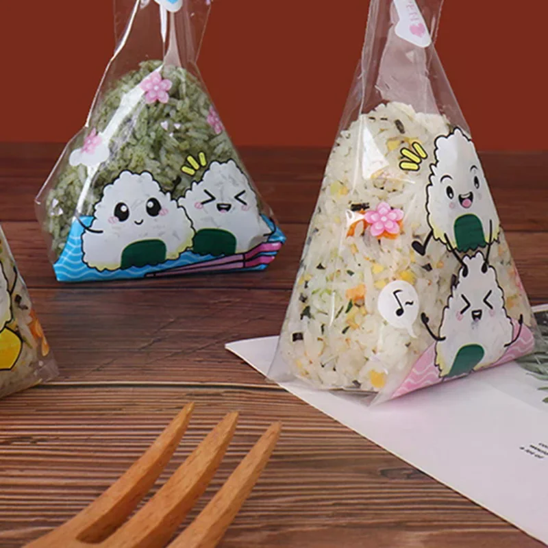 100 Pcs Cute Cartoon Triangle Rice Ball Packing Bag Seaweed Sushi Mould Bag Sushi Bento Accessories Seaweed Rice Ball Sushi Bag