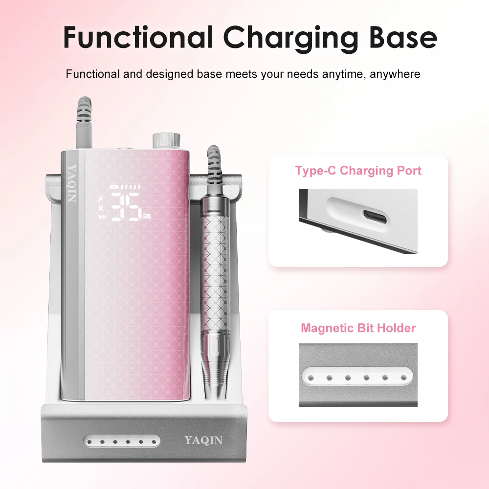 Nail Supplies Private Label 60w Manicure Rechargeable Portable Cordless Nail Drill Machine for Professional Salon Gel Polish