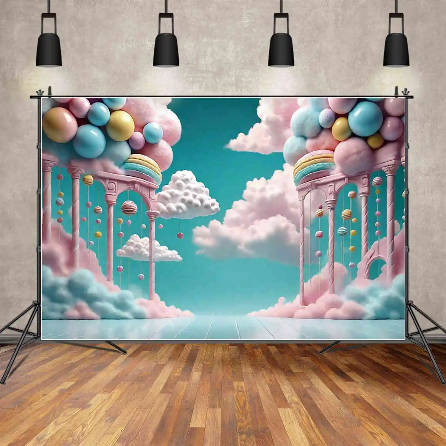 MOON.QG Candyland Castle One Birthday Backgrounds Baby Shower Arch Gate Fairy Princess Backdrops Custom Party Photography Props