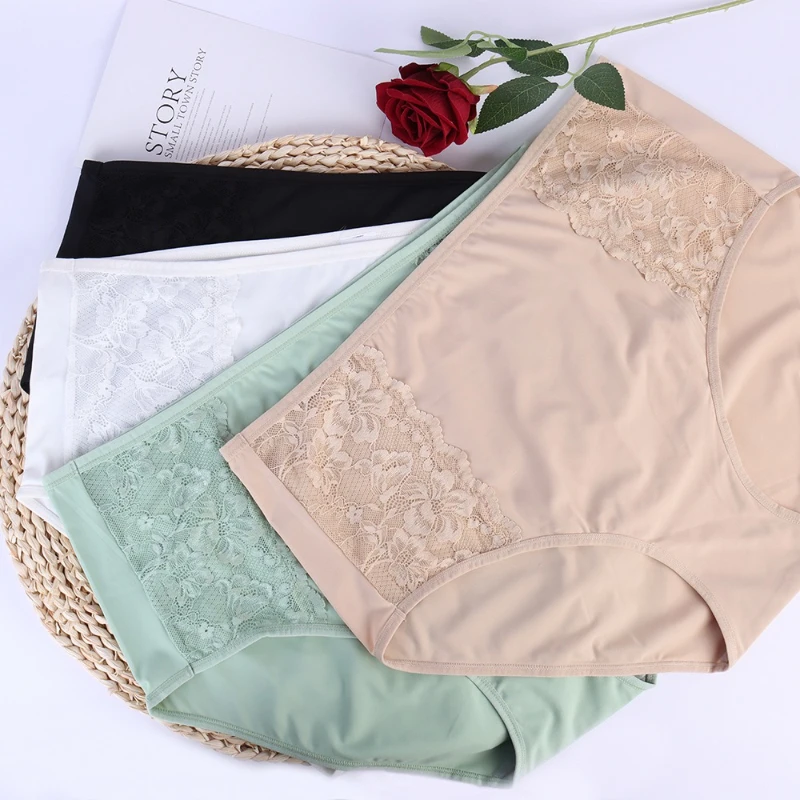 High Waisted Panties Summer Lightweight Briefs with Cotton Lined Lace Trim Tummy Control Underpants