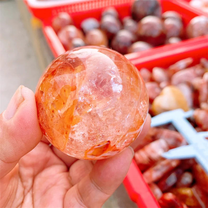 Natural Yellow Fire Quartz Hematoid Sphere, Reiki Healing Room Decor, Crystal Souvenirs, Stone Craft, 5.3cm, 1Pc