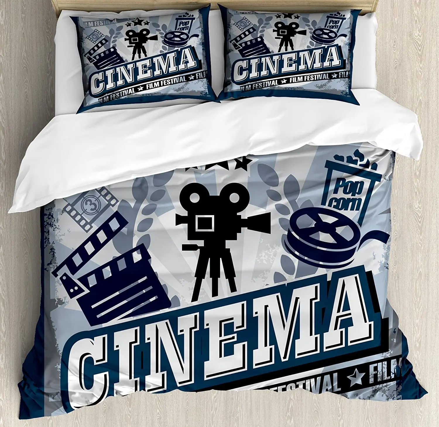 

Movie Theater Bedding Set For Bedroom Bed Home Vintage Cinema Poster Design with Grunge Ef Duvet Cover Quilt Cover Pillowcase